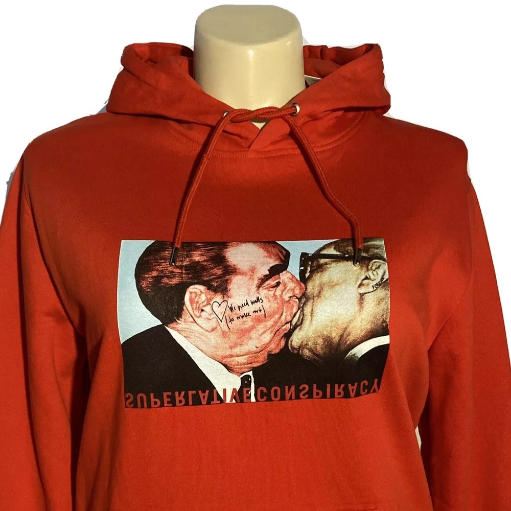 NWT Hoodie Sweatshirt UNISEX Red Men Kissing Conspiracy Political WESC